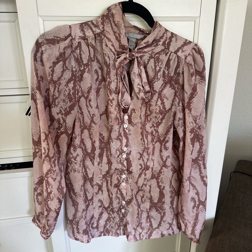 H&M Pink Long Sleeve Tie Front Blouse
